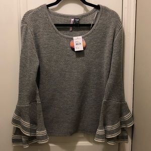Love By Design grey w/ivory stripe sleeve sweater